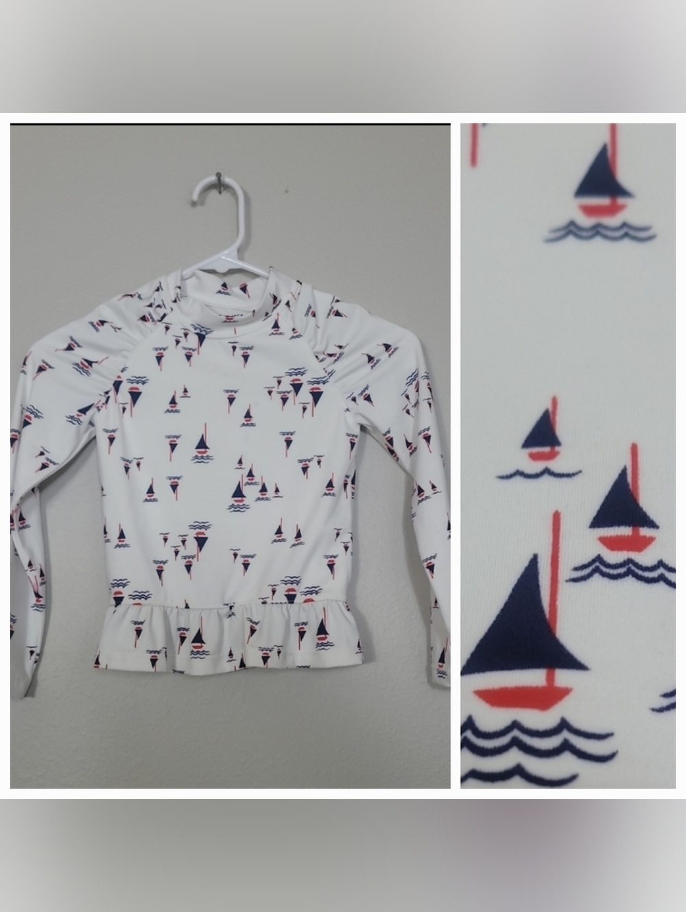 Janie and Jack Girls Rash Guard Size 5 Sailboat Nautical Print Long Sleeve UPF
